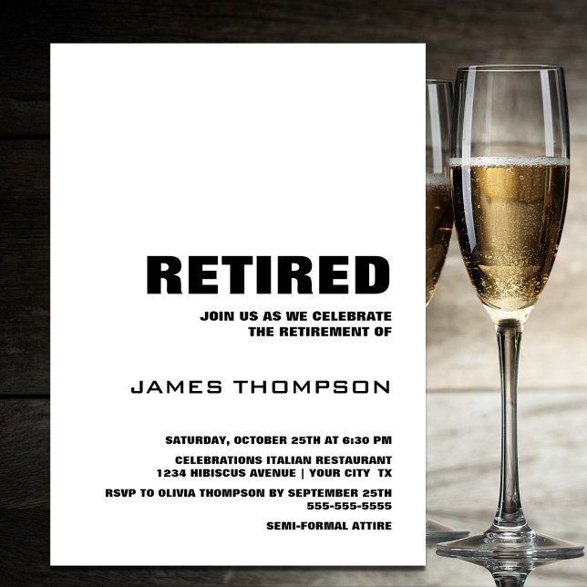 Retirement Party Modern Simple Black and White Invitation (Creator Uploaded)