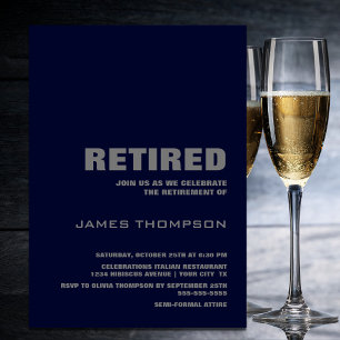 Retirement Party Modern Simple Navy Blue and Grey Invitation