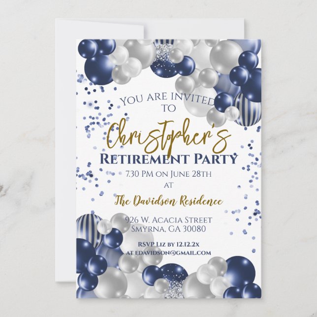 Retirement Party Navy Balloons Invitation (Front)