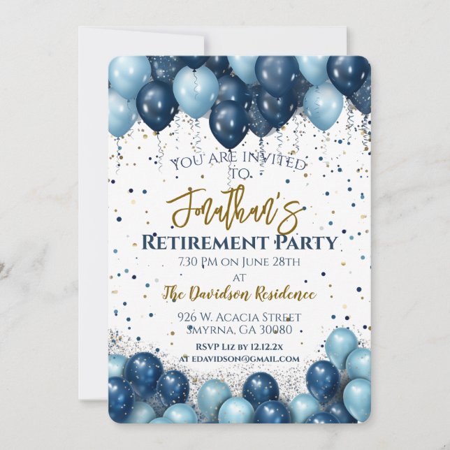 Retirement Party Navy Blue Balloons Invitation (Front)