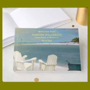 Retirement Party Ocean Beach Real Gold Foil  Guest Book