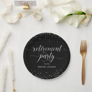 Retirement Party Paper Plate Elegant Silver, Black