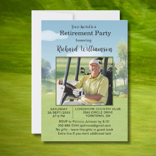 Retirement Party Photo Watercolor Golf Theme Invitation