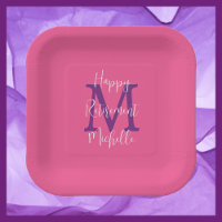 Retirement Party Pink Purple White Name Monogram
