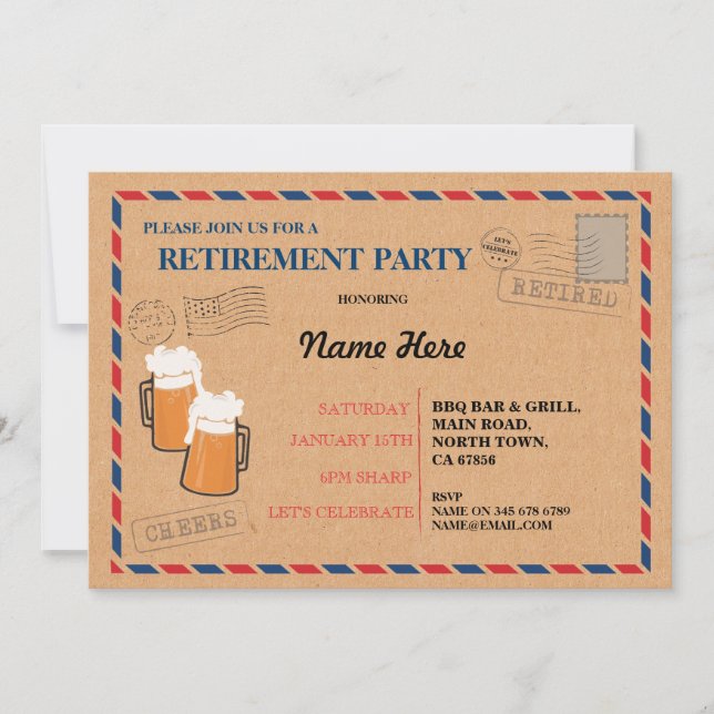 Retirement Party Postal Post Card Retired Invite (Front)