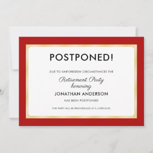 Retirement Party Postponed Red and Gold Announcement