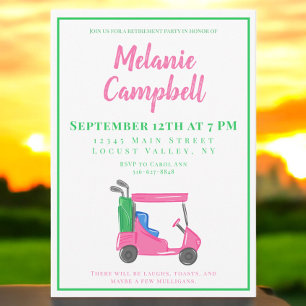 Retirement Party Preppy Pink Golf Cart Invitation