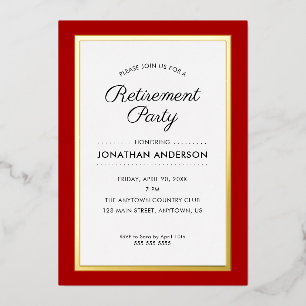 Retirement Party Red and Gold Foil Foil Invitation