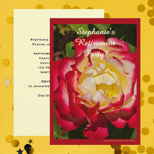 Retirement Party Red and Gold Rose Floral Macro Invitation