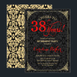 Retirement Party - Red Gold Black Damask Invitation<br><div class="desc">Retirement Party Invitation.
Elegant vintage red,  black and faux gold design with damask pattern. Features script font. Can be personalised into any year of service! Message me if you need further customisation.</div>