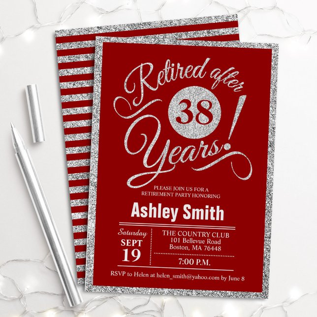 Retirement Party - Red Silver Invitation (Creator Uploaded)