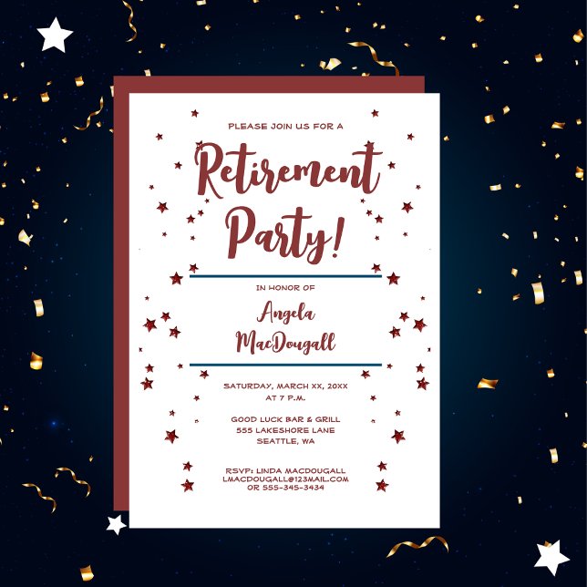 Retirement Party, Red Stars,  Invitation (Creator Uploaded)