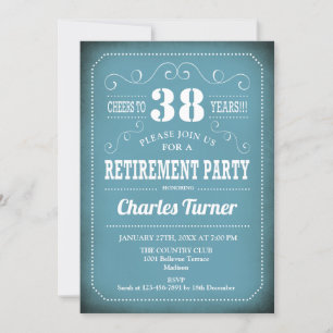 Retirement Party - Retro Blue White Invitation
