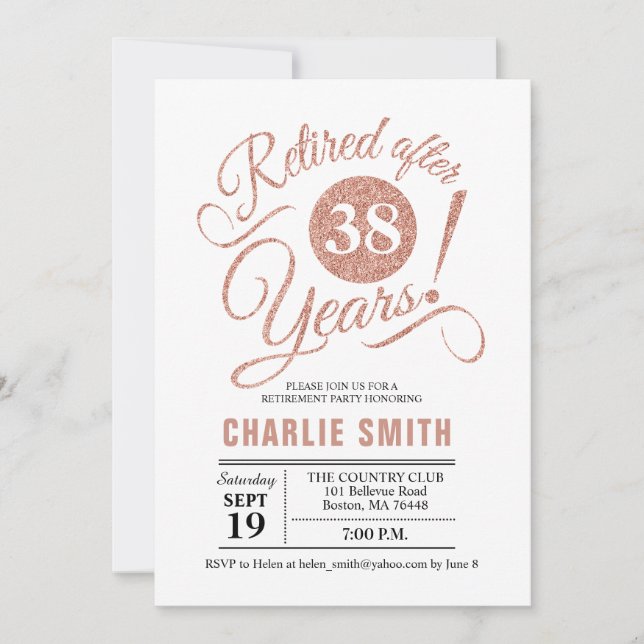 Retirement Party - Rose Gold White Invitation (Front)
