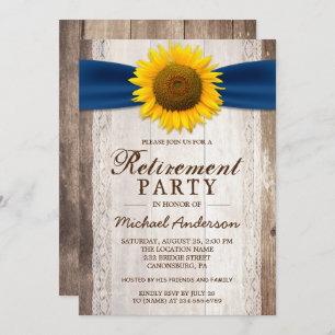 Retirement Party Rustic Barn Wood Sunflower Ribbon Invitation