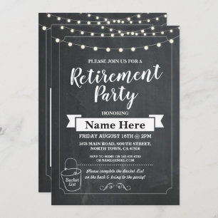 Retirement Party Rustic Bucket List Chalk Invite