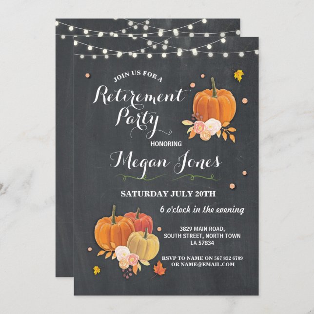 Retirement Party Rustic Chalk Fall Pumpkin Invite (Front/Back)