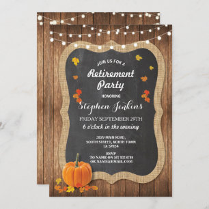 Retirement Party Rustic Wood Pumpkin Chalk Invite