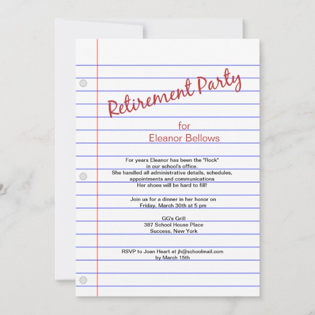 Retirement Party School Theme Invitation (Front)