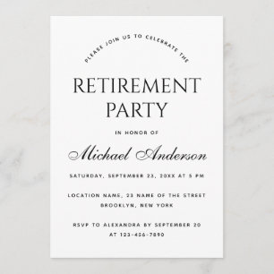 Retirement Party Simple Black and White Minimalist Invitation