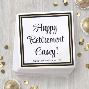Retirement Party Simple Black, White and Gold Napkin