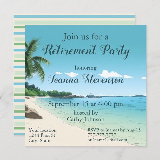 Retirement Party Tropical Beach Palm Trees Invitation (Front/Back)