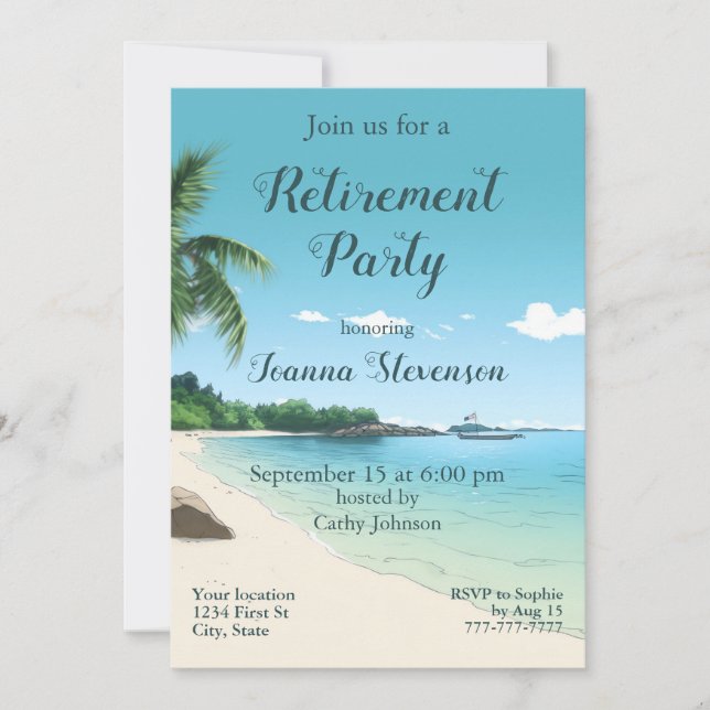 Retirement Party Tropical Beach Palm Trees Invitation (Front)
