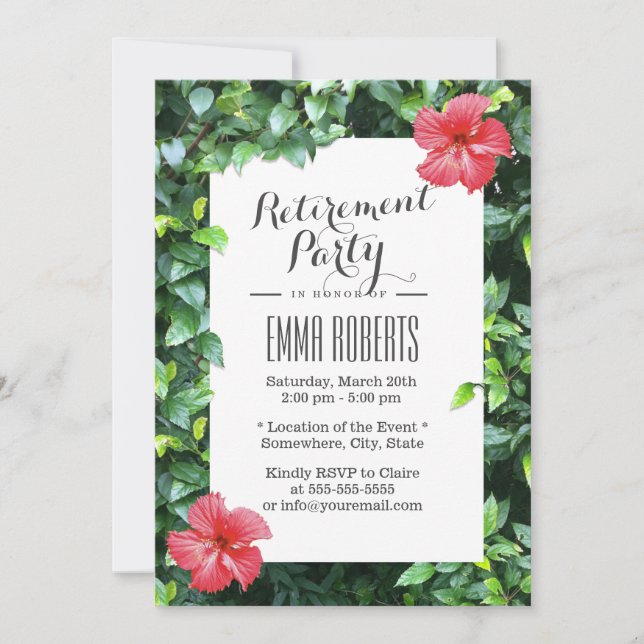 Retirement Party Tropical Beach Red Floral Invitation (Front)