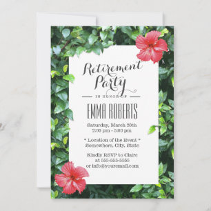 Retirement Party Tropical Beach Red Floral Invitation