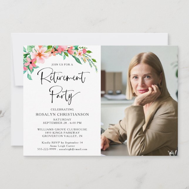 Retirement Party Tropical Floral Photo Script (Front)