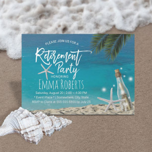 Retirement Party Tropical Starfish Beach Bottle Invitation