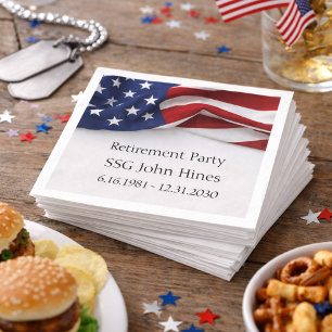 Retirement Party USA Flag Military Name Rank Napkin
