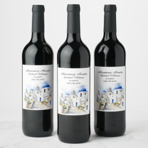 Retirement Party Vintage Colourful Greece Village  Wine Label