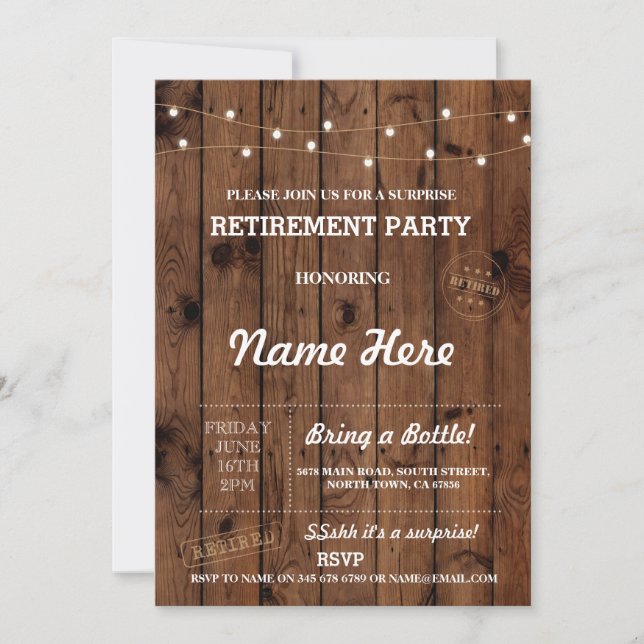 Retirement Party Vintage Retired Wood Invitation (Front)
