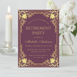 Retirement Party Vintage Wine Colour Faux Gold Foi Invitation