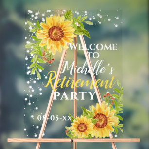 Retirement Party Welcome Floral Sunflower Acrylic Sign