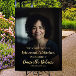 Retirement party welcome sign with photo