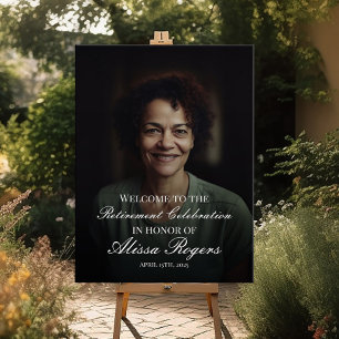 Retirement party welcome sign with photo