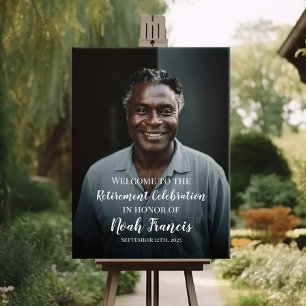 Retirement party welcome sign with photo