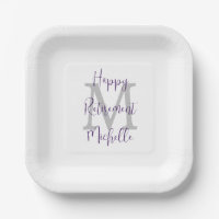Retirement Party White Grey Purple Name Monogram