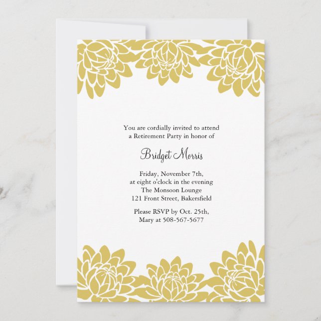 Retirement Party Yellow Modern and Floral Invite (Front)