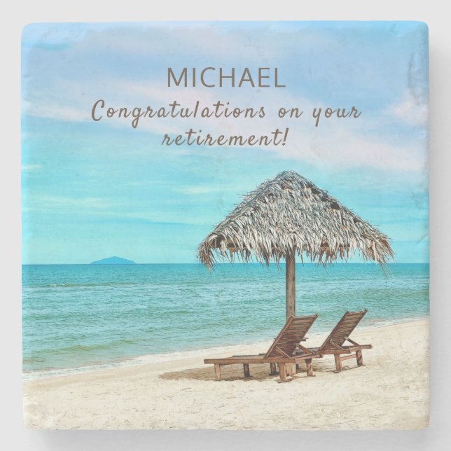 Retirement Personalised Tropical Beach Stone Coaster (Front)