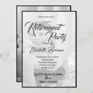 Retirement Photo Elegant  Black and White Stylish Invitation