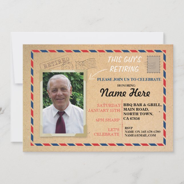 Retirement Photo Postal Post Card Retired Invite (Front)