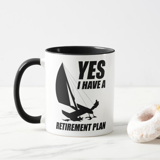 Retirement Plan Catamaran Trapeze Sailing Captain Mug (With Donut)