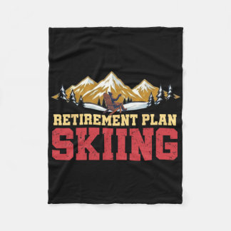 Retirement Plan Skiing Vintage Sunset Retro Skier  Fleece Blanket