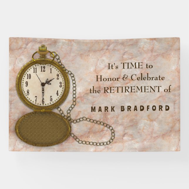 Retirement Pocket Watch with Chain Name Insert Banner (Horizontal)