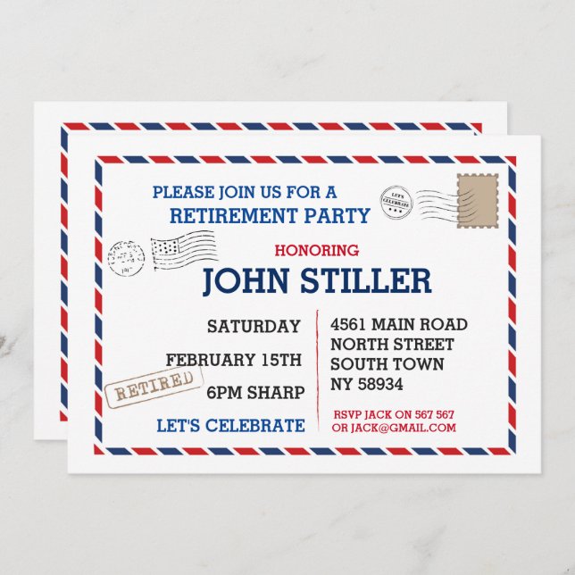 Retirement Postcard Mail Post Card Red Blue (Front/Back)