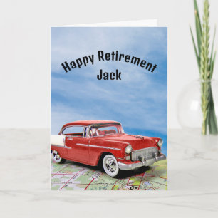Retirement Red and White Retro Car Card