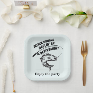 retirement reeling in retirement fishing rod paper plate